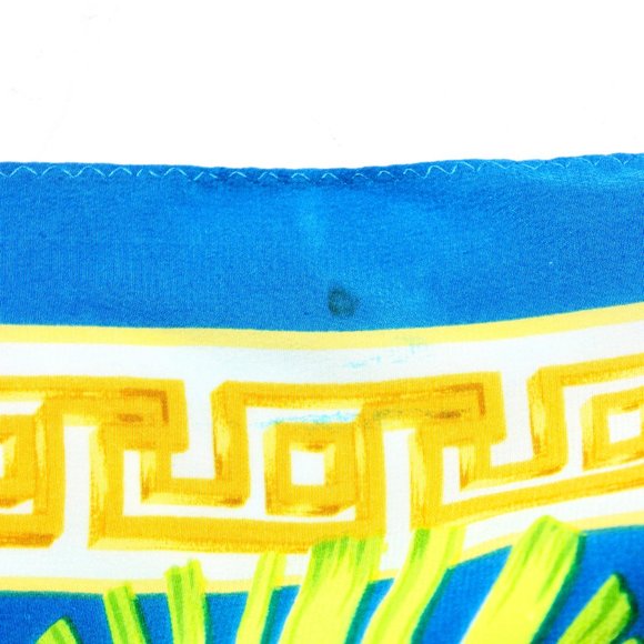 BETTY BARCLAY Blue Green Greek Key 100% Silk Tropical Square Scarf Sarong - Picture 11 of 12